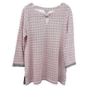 T by Talbots Black Pink Geometric Keyhole Front Tunic Top Womens Size M Cotton